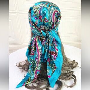 Vibrant Teal Paisley Silk Scarf